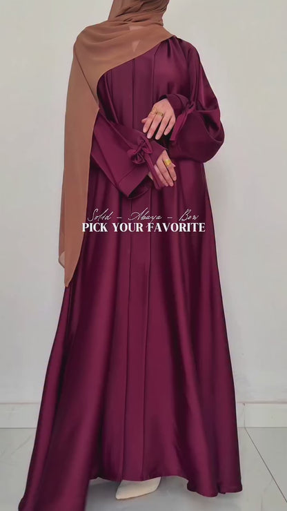 Premium Wine Bow Sleeve Abaya with Matching Dupatta – Elegant Flowy Abaya Set